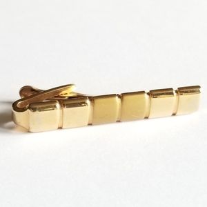 Vintage tie clip bar gold tone metal squares mod retro mens jewelry